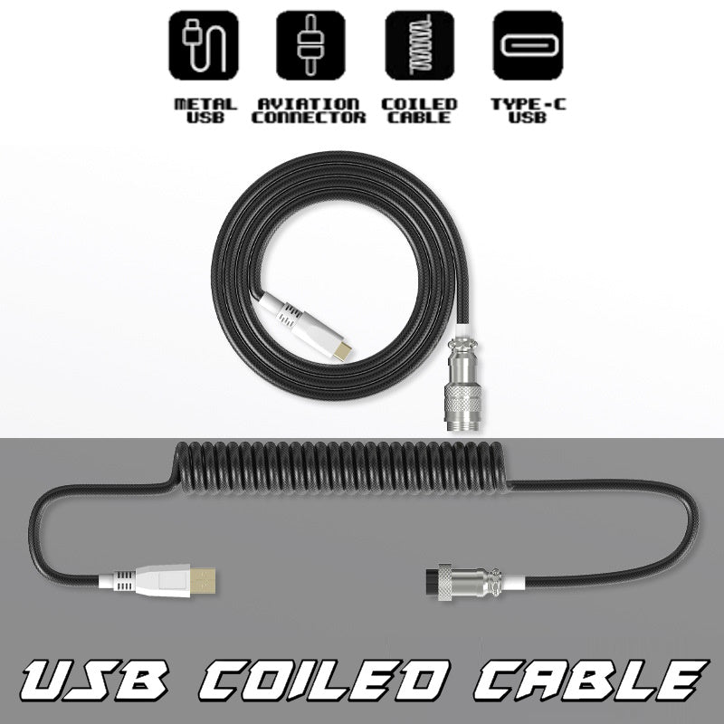 USB Coiled Cable | Double-Sleeved Mechanical Keyboard Wire | Detachable Metal Aviator