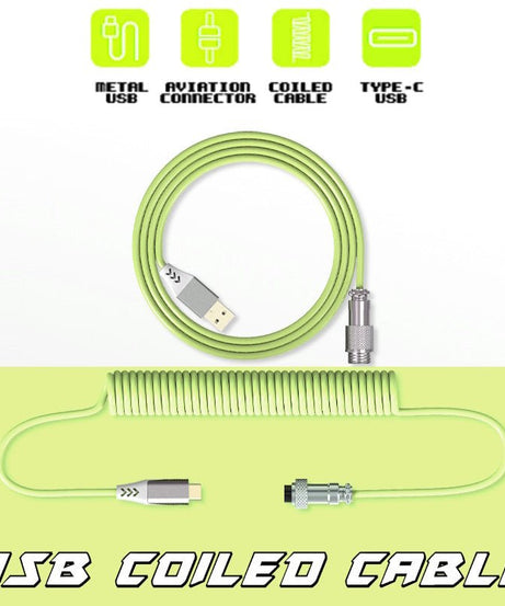 USB Coiled Cable | Double-Sleeved Mechanical Keyboard Wire | Detachable Metal Aviator