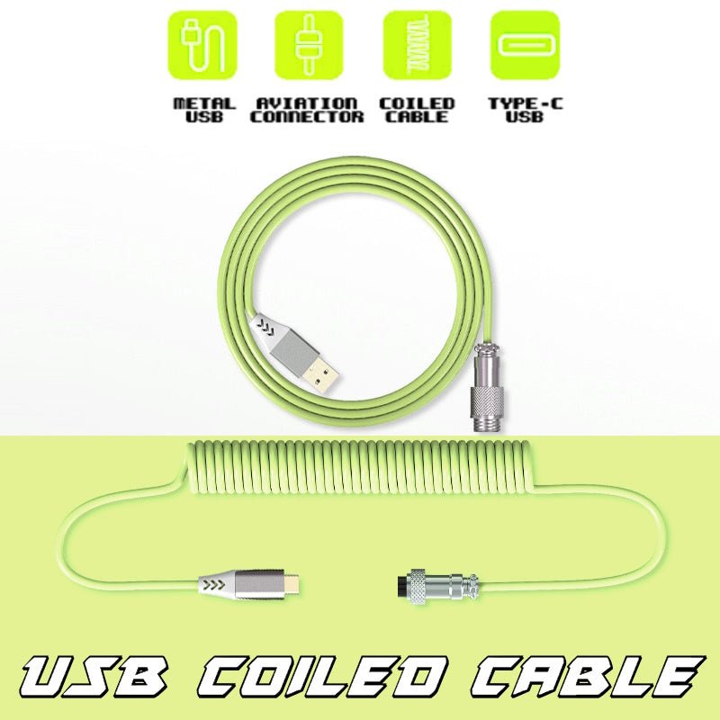 USB Coiled Cable | Double-Sleeved Mechanical Keyboard Wire | Detachable Metal Aviator