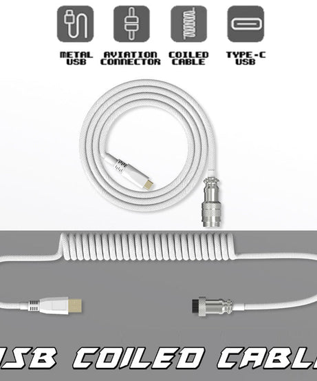 USB Coiled Cable | Double-Sleeved Mechanical Keyboard Wire | Detachable Metal Aviator