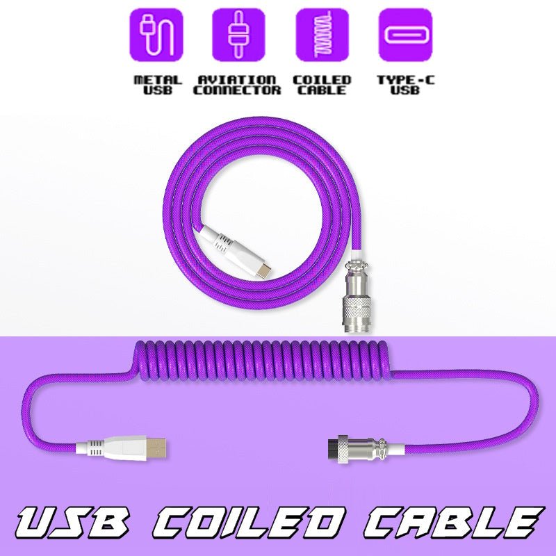 USB Coiled Cable | Double-Sleeved Mechanical Keyboard Wire | Detachable Metal Aviator