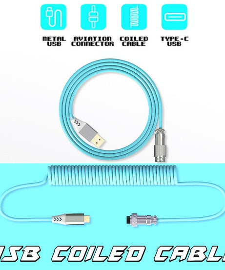 USB Coiled Cable | Double-Sleeved Mechanical Keyboard Wire | Detachable Metal Aviator