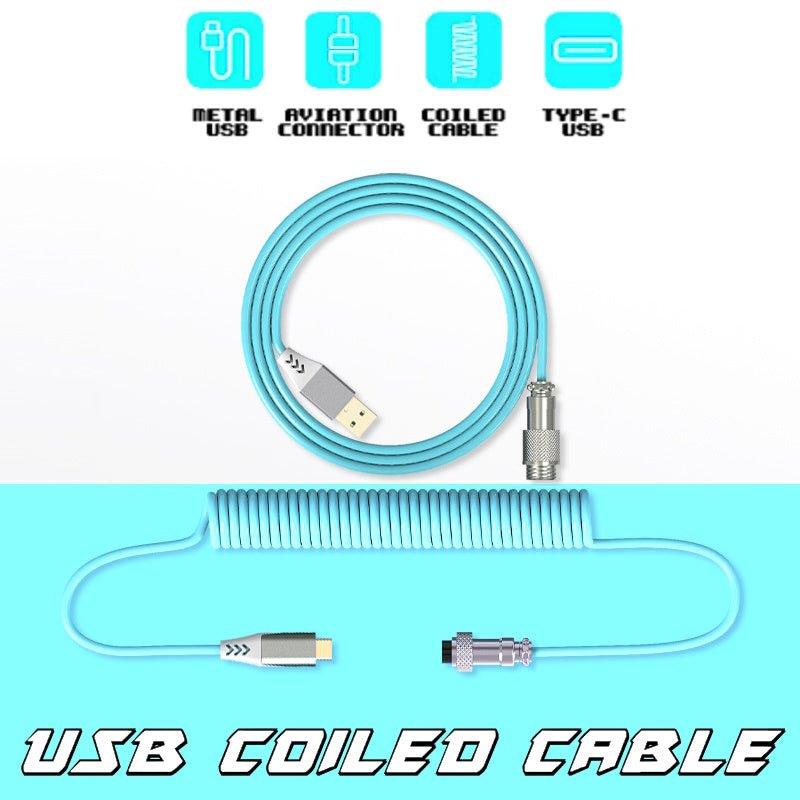 USB Coiled Cable | Double-Sleeved Mechanical Keyboard Wire | Detachable Metal Aviator