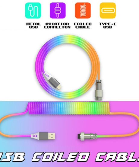 USB Coiled Cable | Double-Sleeved Mechanical Keyboard Wire | Detachable Metal Aviator