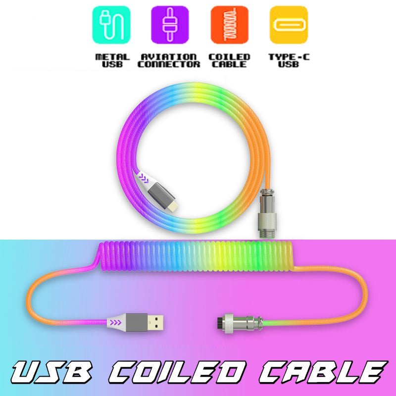 USB Coiled Cable | Double-Sleeved Mechanical Keyboard Wire | Detachable Metal Aviator