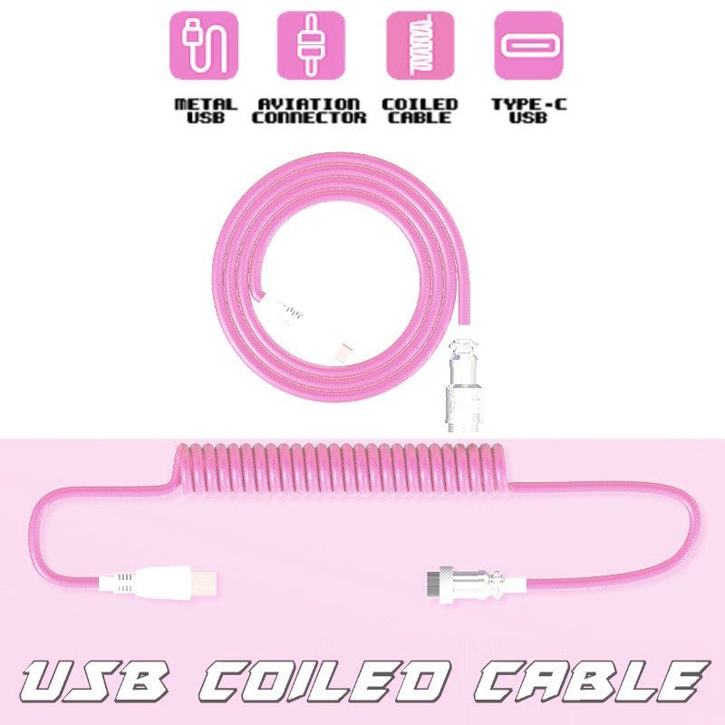 USB Coiled Cable | Double-Sleeved Mechanical Keyboard Wire | Detachable Metal Aviator