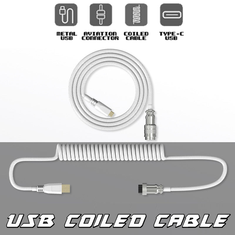 USB Coiled Cable | Double-Sleeved Mechanical Keyboard Wire | Detachable Metal Aviator