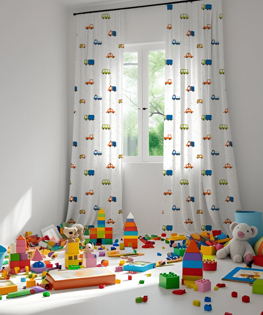 Vehicles Themed Baby Room Curtain