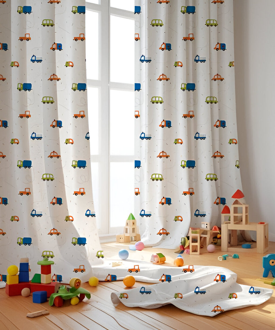 Vehicles Themed Baby Room Curtain
