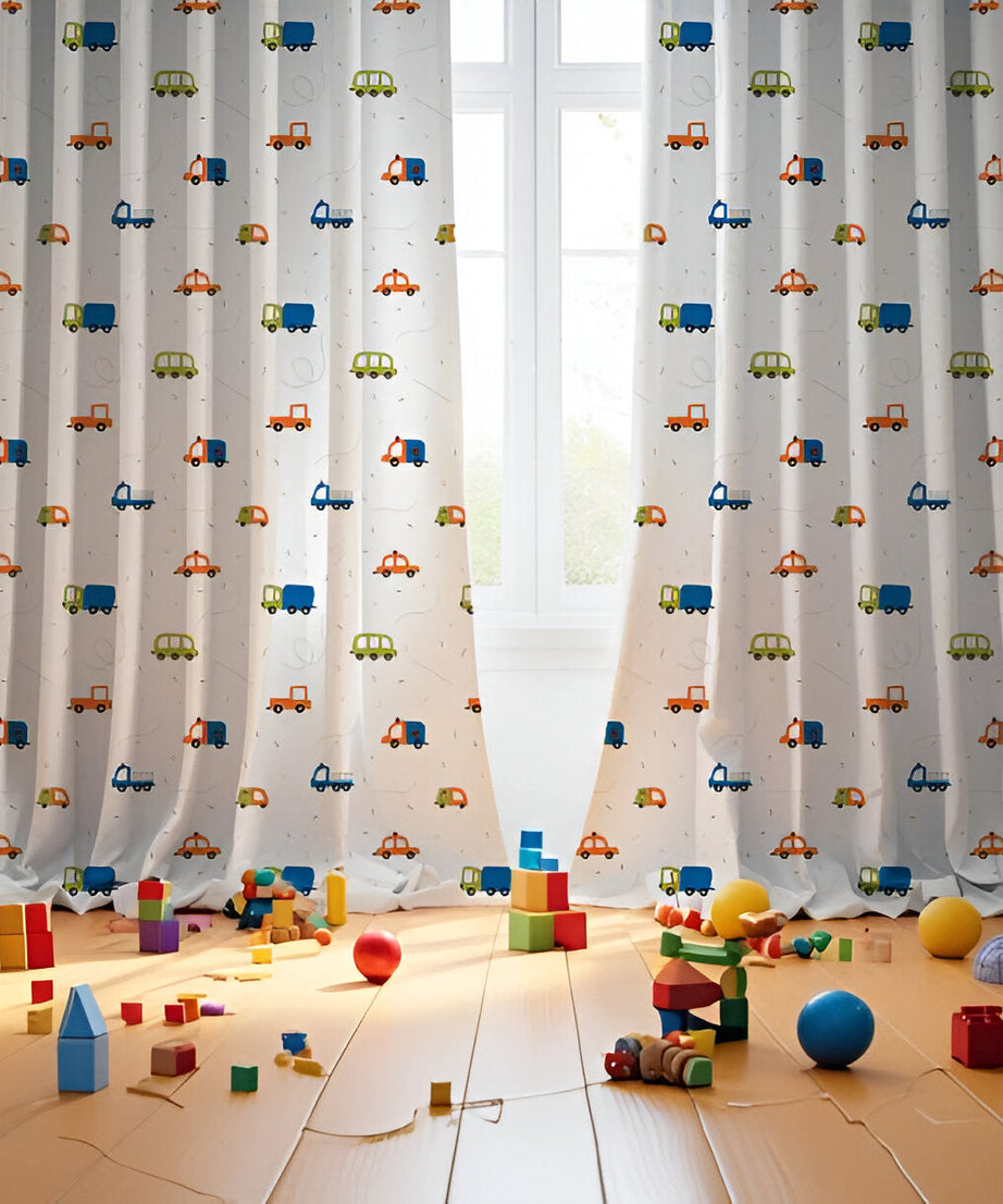 Vehicles Themed Baby Room Curtain