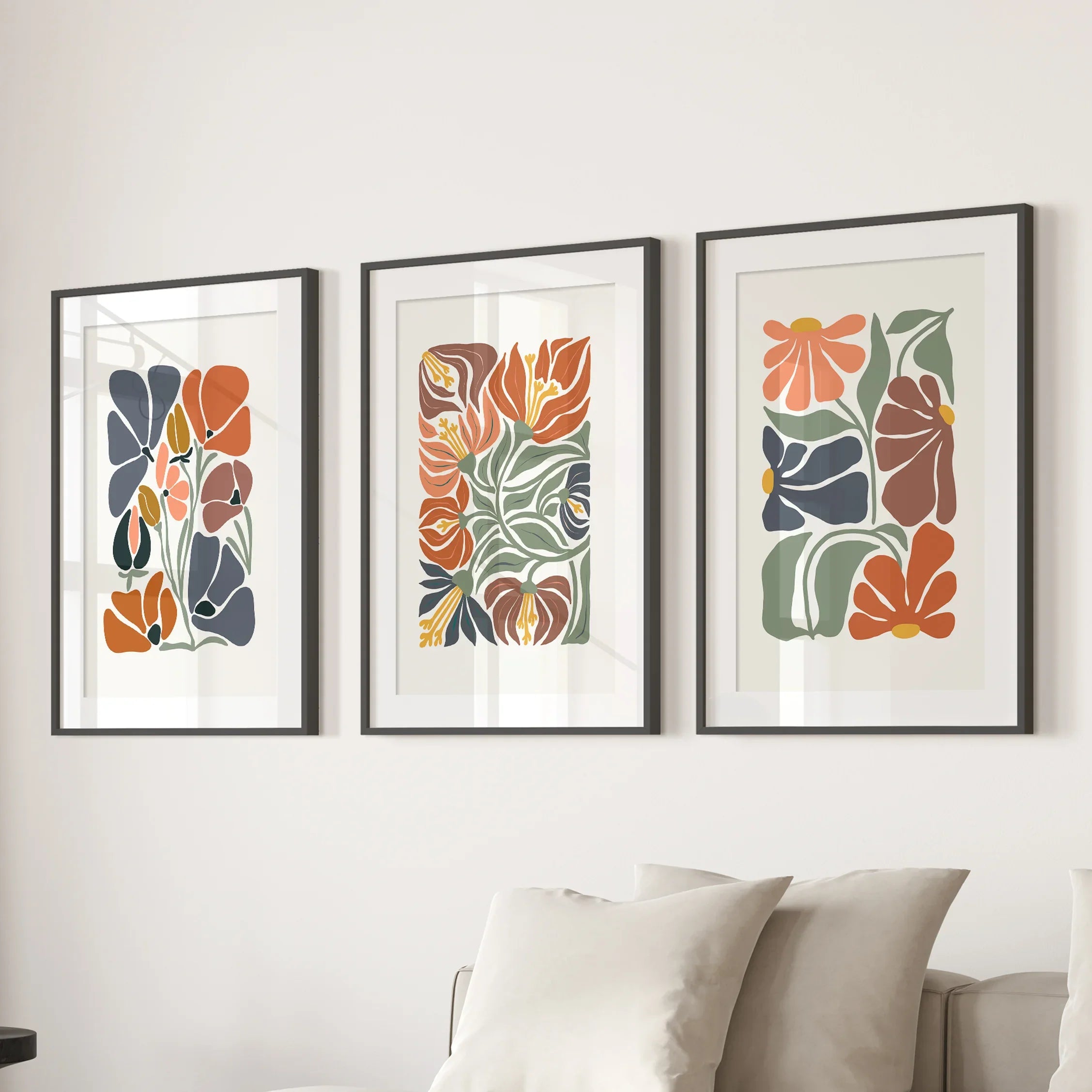Boho Botanical Set of 3 Wall Art. Abstract Flowers Prints
