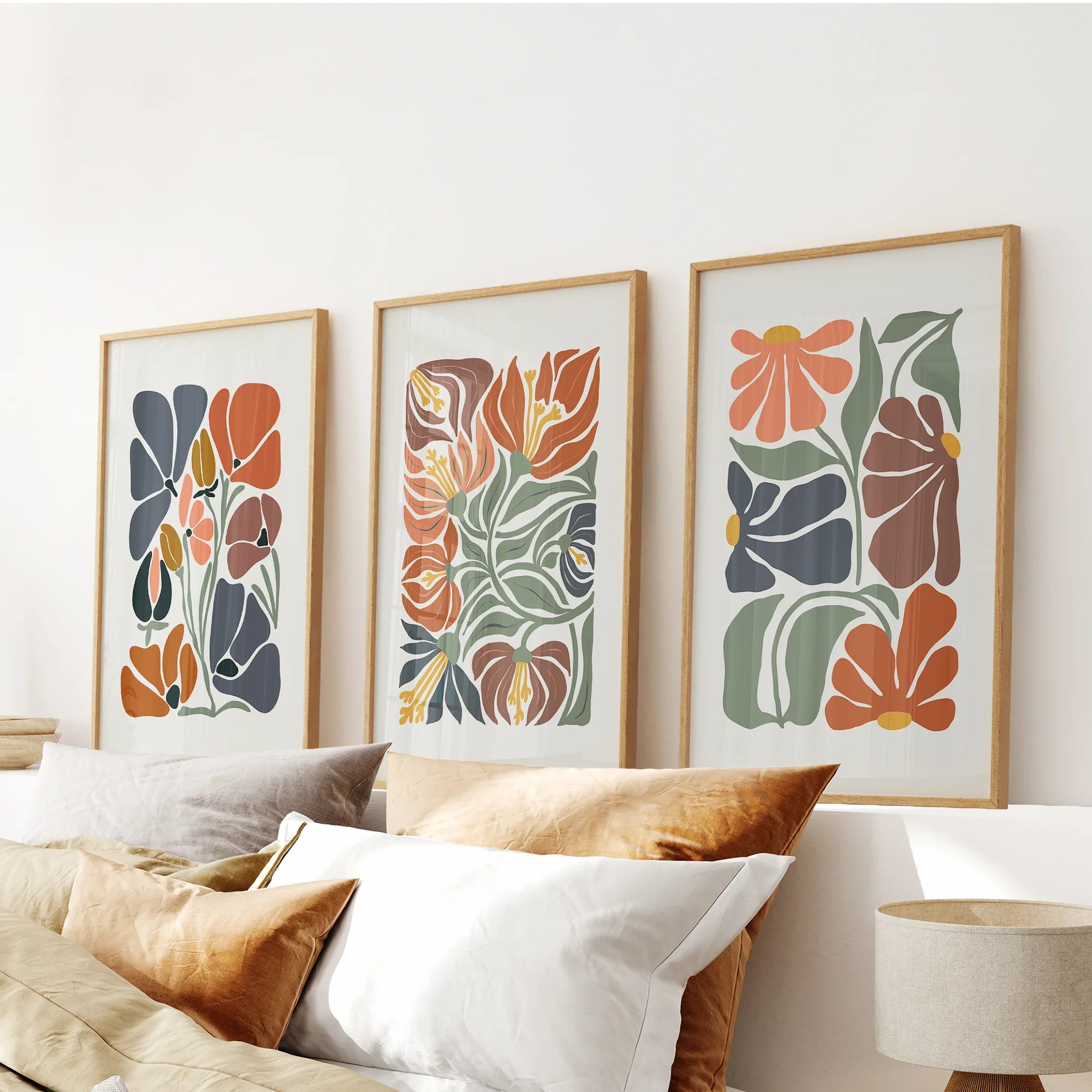 Boho Botanical Set of 3 Wall Art. Abstract Flowers Prints
