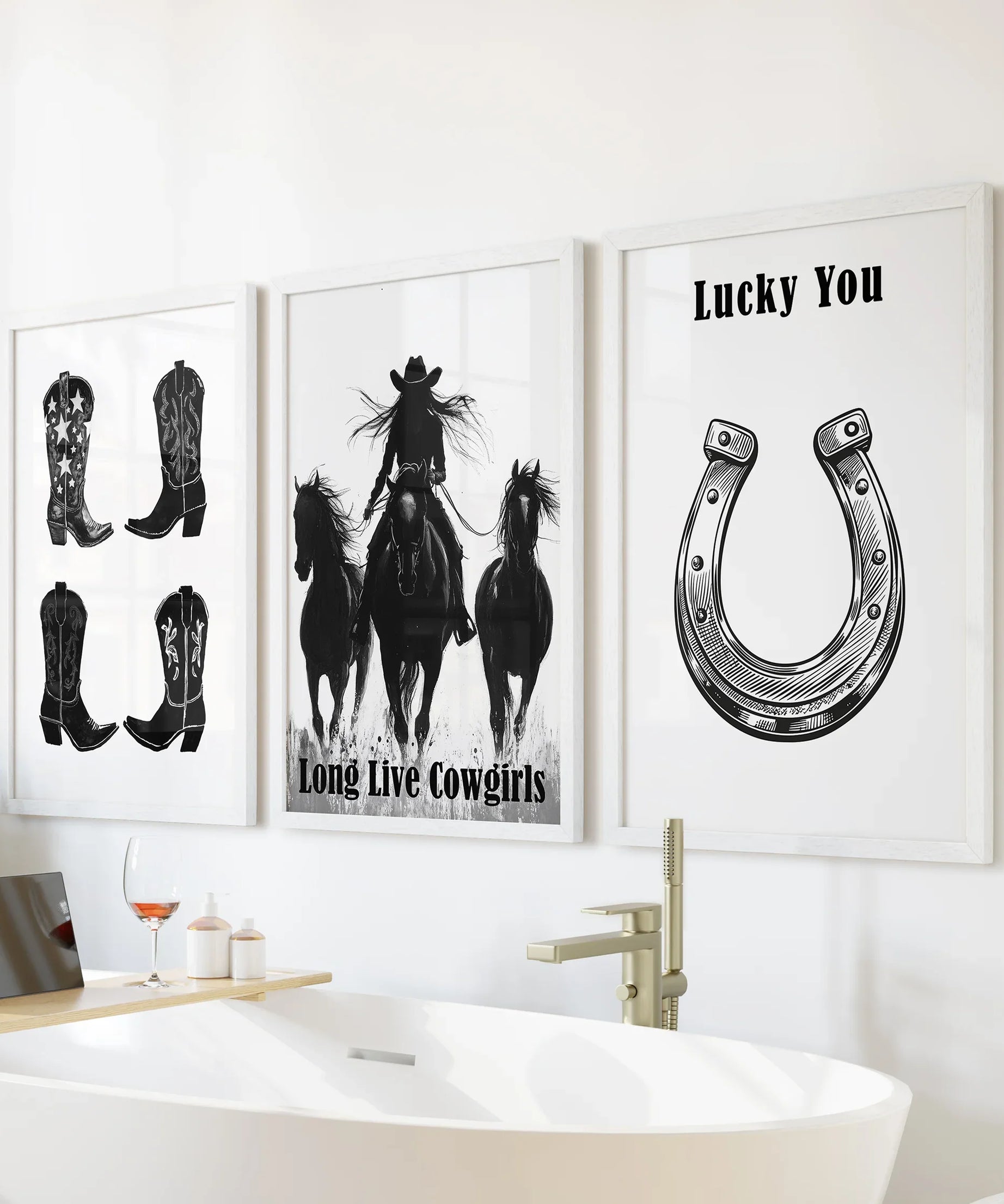 Western Cowgirl Wall Art Set of 3. Rustic Ranch Decor