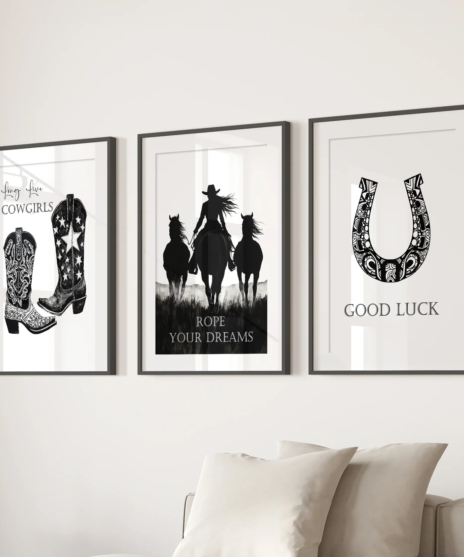 Black White Western Cowgirl 3 Piece Art. Boots, Horseshoe