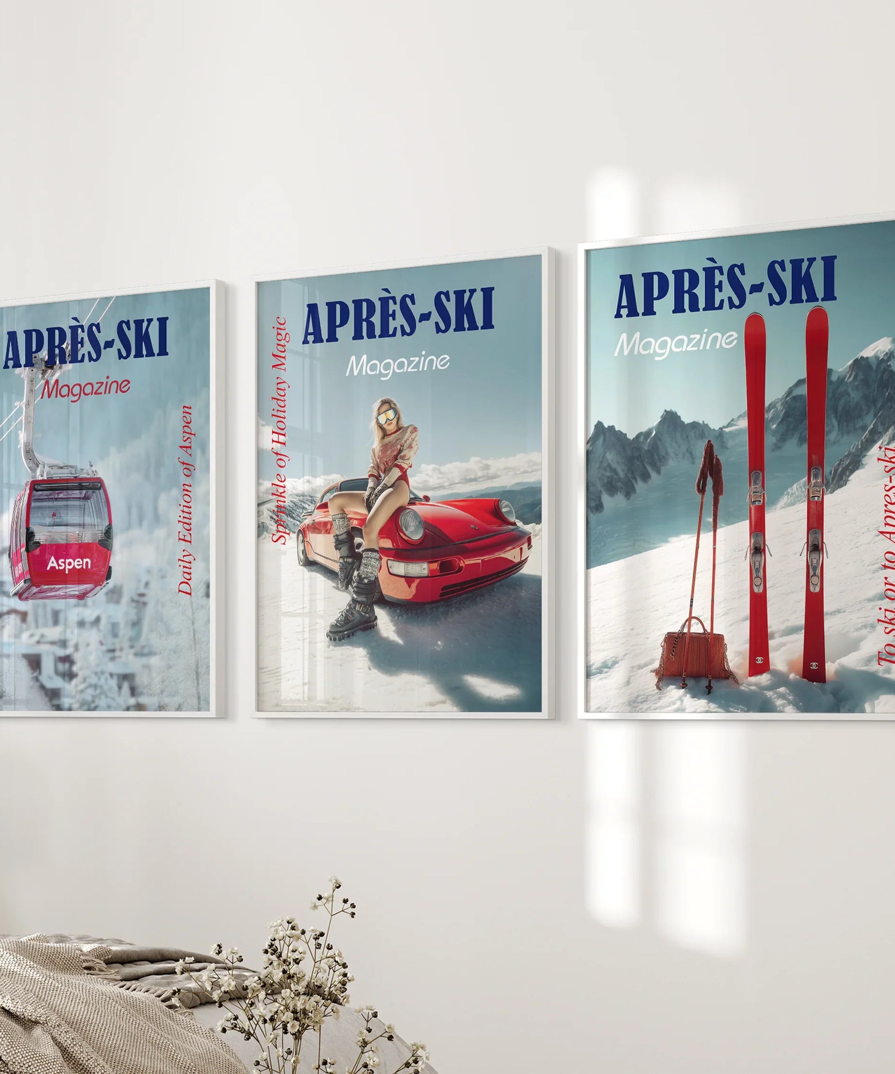 Girly Après Ski Set of 3 Posters. Chic Ski Resort Wall Decor
