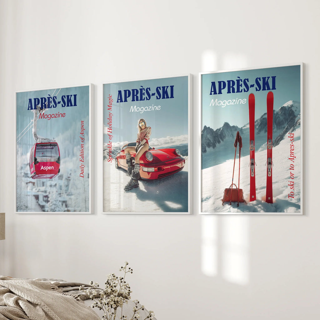 Girly Après Ski Set of 3 Posters. Chic Ski Resort Wall Decor