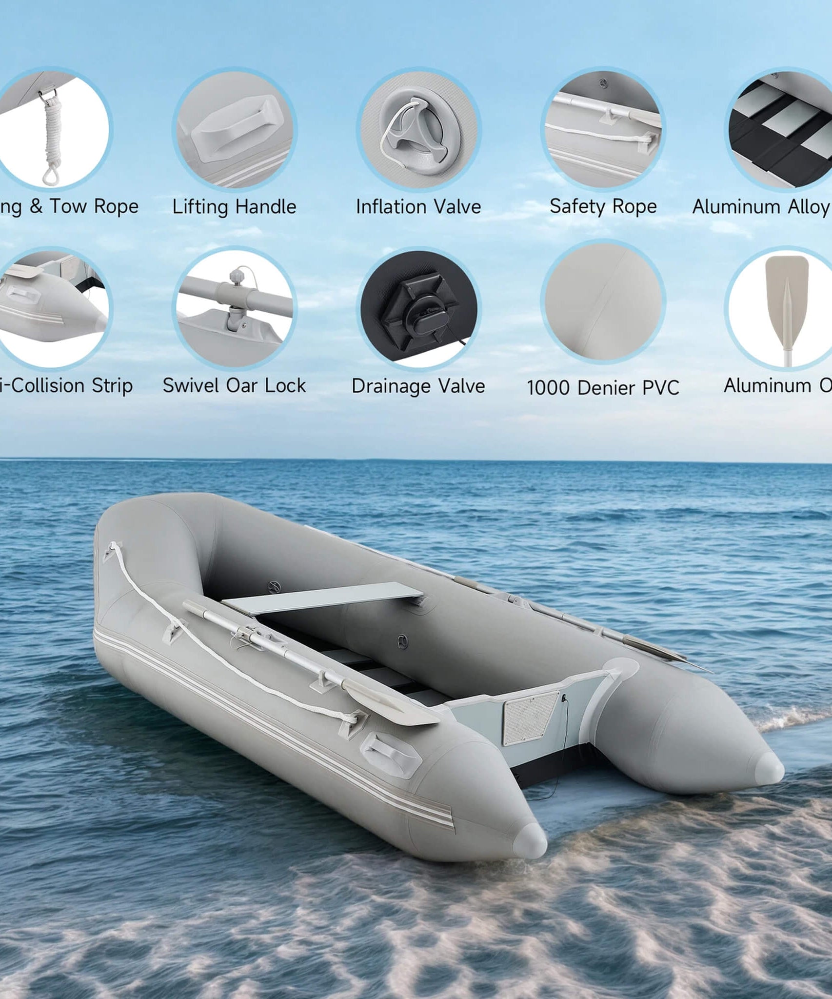 Virtue US 10FT 4-Person Heavy-Duty Inflatable Dinghy Transom Sport Tender Boat (SAK98153)
