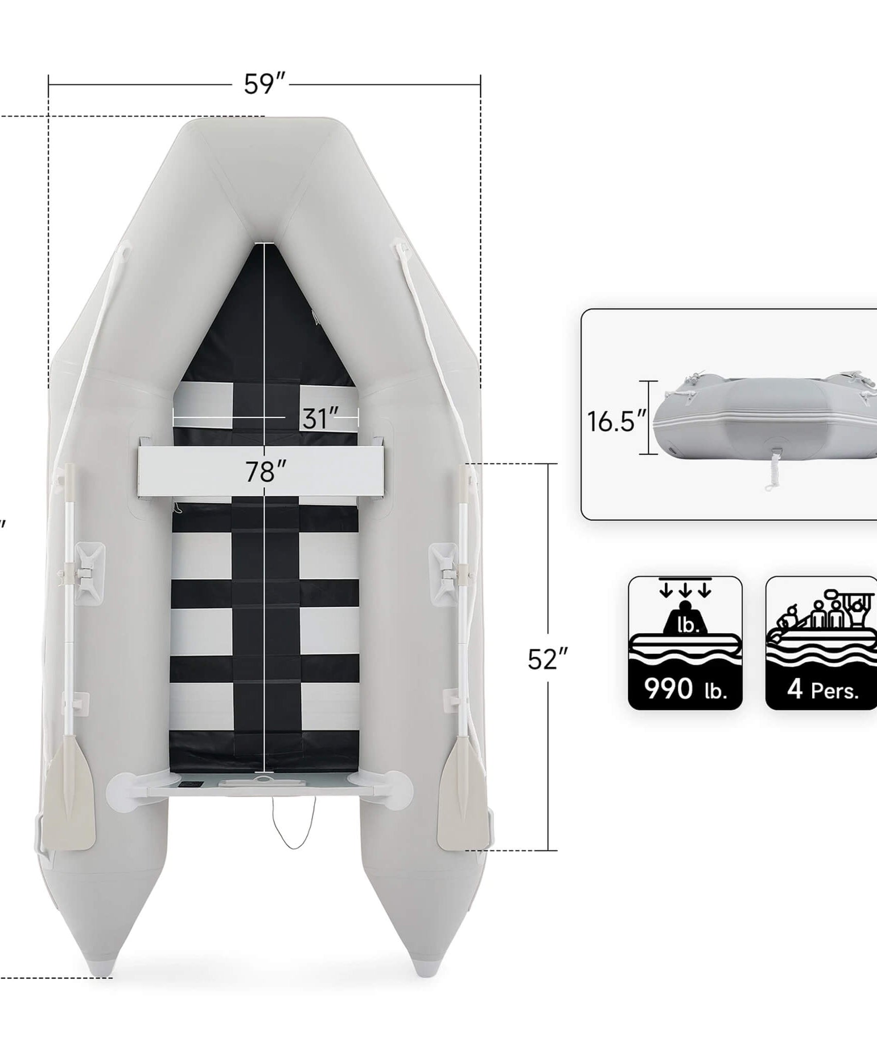 Virtue US 10FT 4-Person Heavy-Duty Inflatable Dinghy Transom Sport Tender Boat (SAK98153)