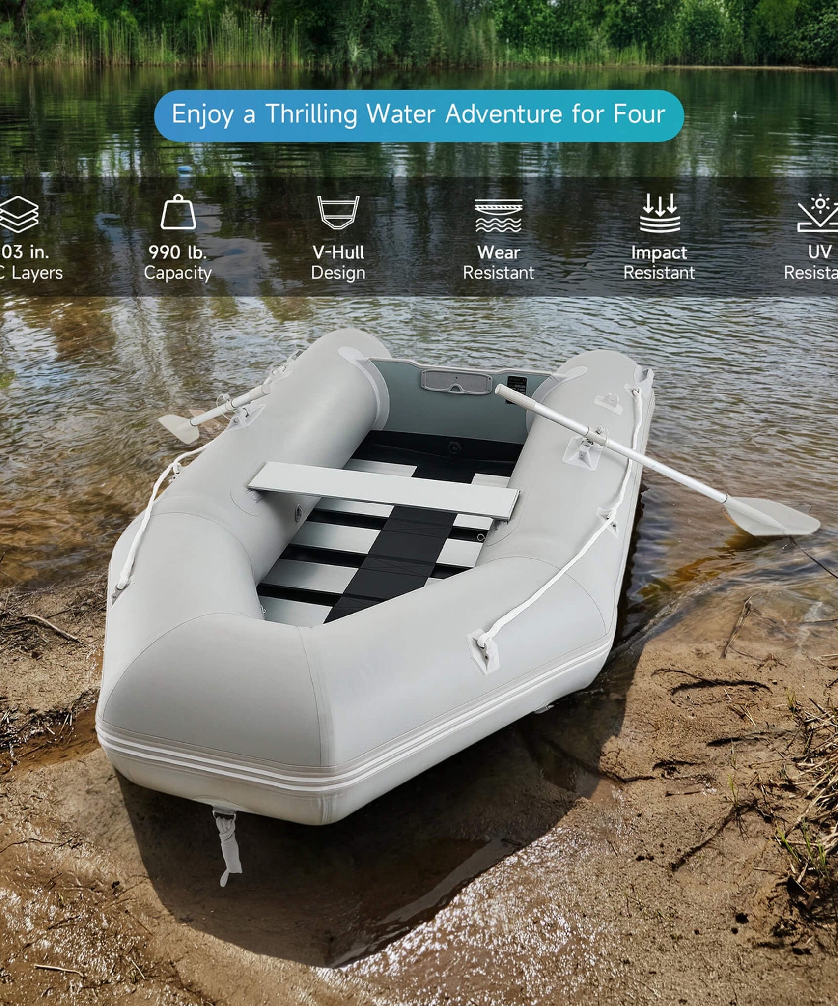 Virtue US 10FT 4-Person Heavy-Duty Inflatable Dinghy Transom Sport Tender Boat (SAK98153)