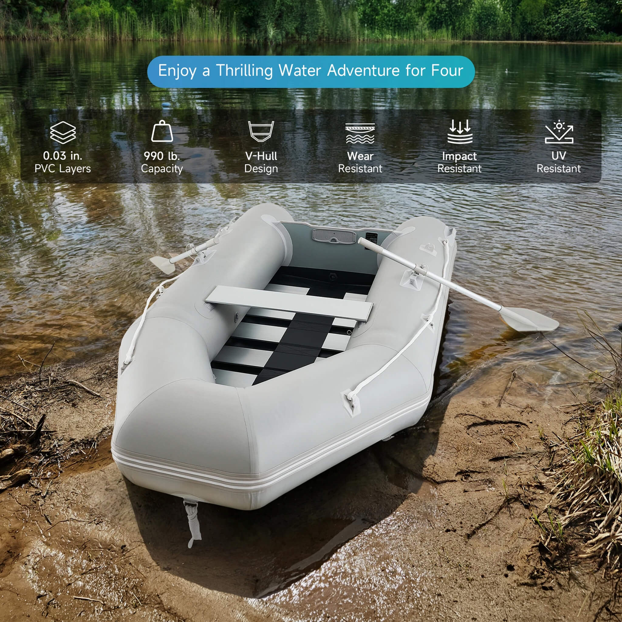 Virtue US 10FT 4-Person Heavy-Duty Inflatable Dinghy Transom Sport Tender Boat (SAK98153)