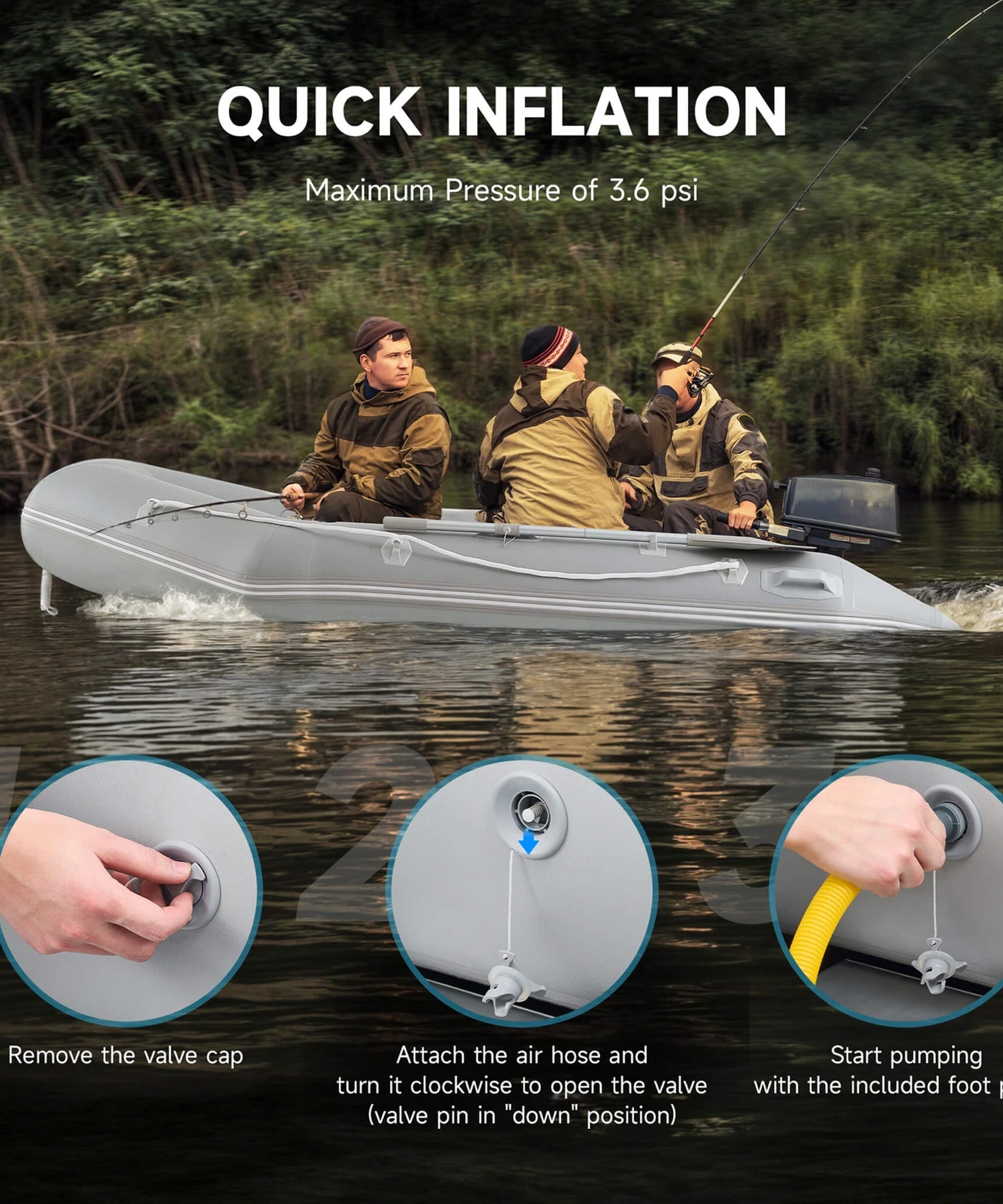 Virtue US 10FT 4-Person Heavy-Duty Inflatable Dinghy Transom Sport Tender Boat (SAK98153)