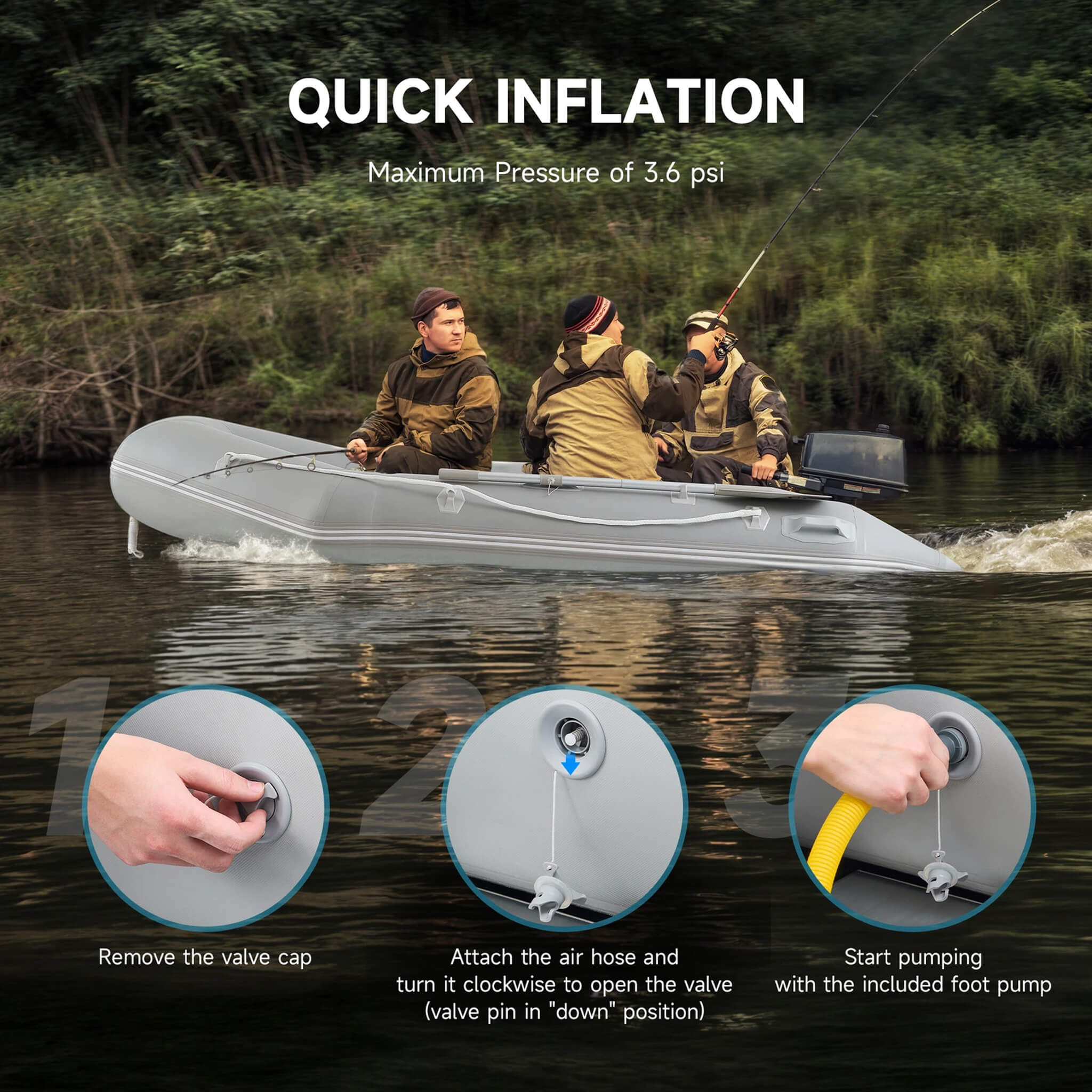 Virtue US 10FT 4-Person Heavy-Duty Inflatable Dinghy Transom Sport Tender Boat (SAK98153)