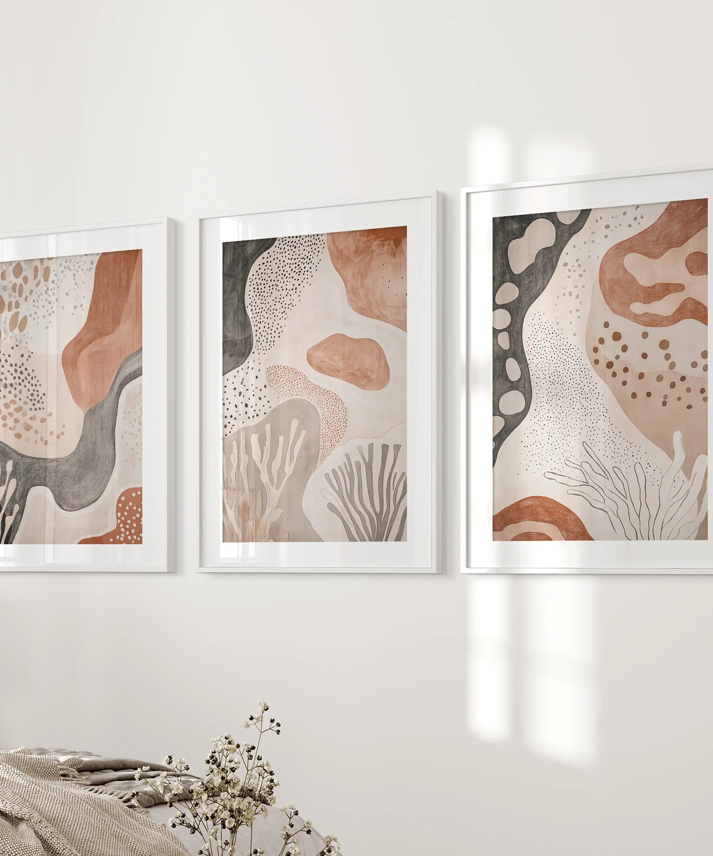 Neutral Terracotta 3 Piece Wall Art. Boho Abstract Prints