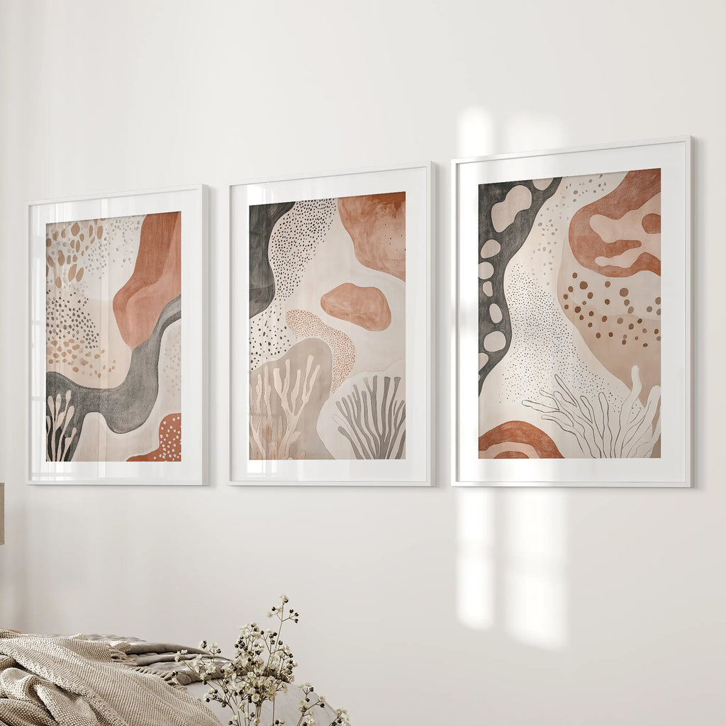Neutral Terracotta 3 Piece Wall Art. Boho Abstract Prints