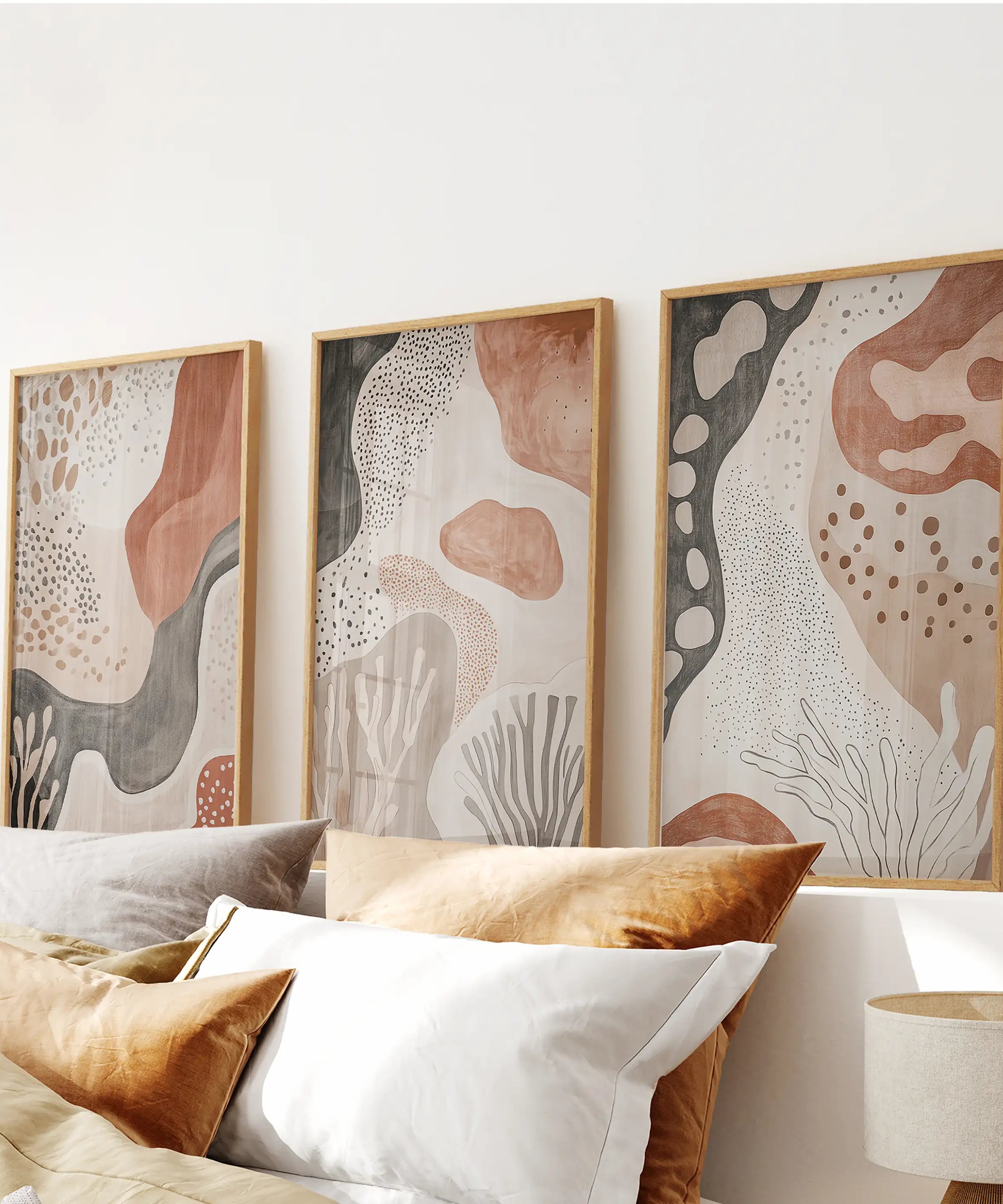 Neutral Terracotta 3 Piece Wall Art. Boho Abstract Prints