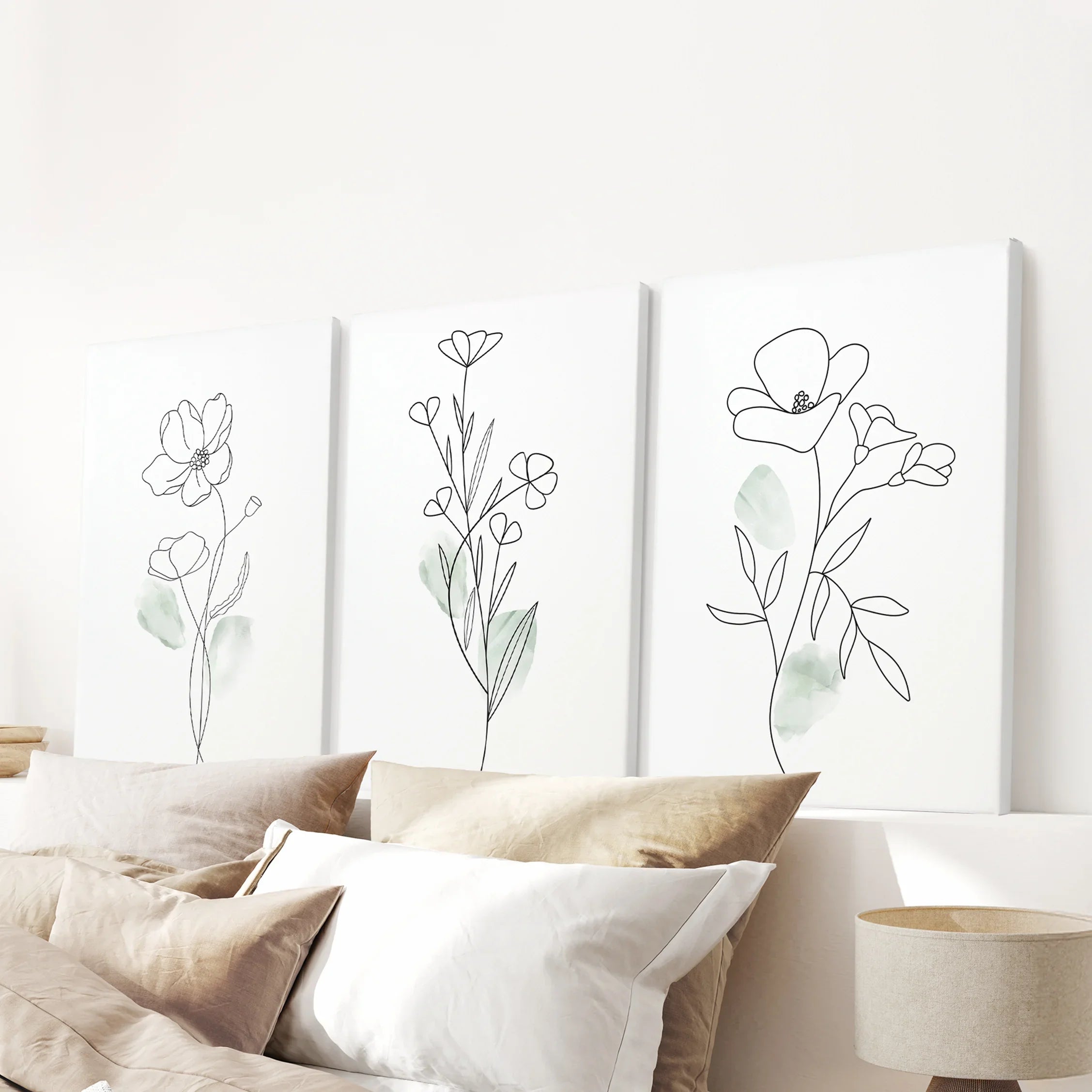 Modern Botanical Line Art Decor. 3 Piece Floral Print Set