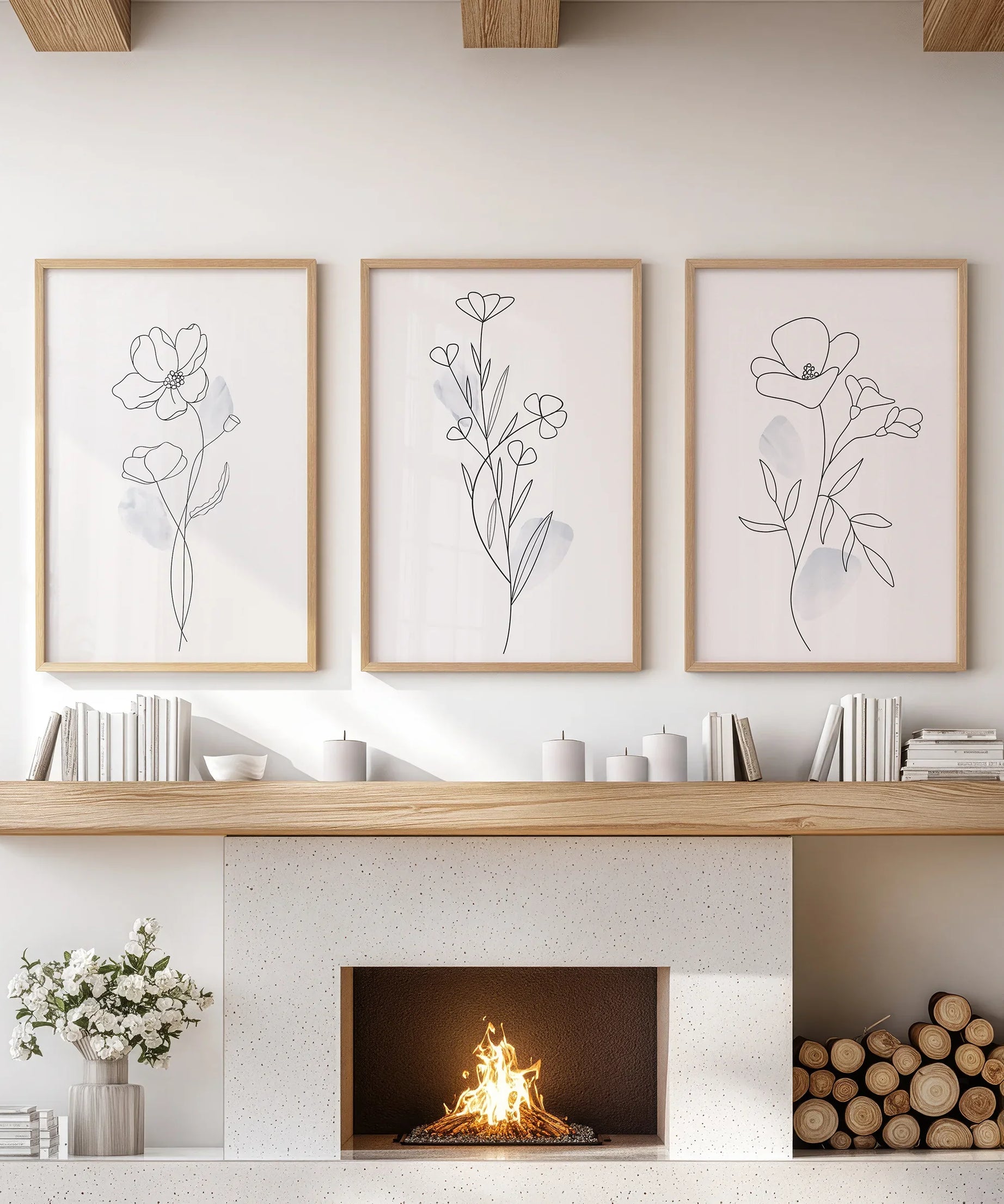 Black and White Botanical Prints. Modern Minimalist Line Art