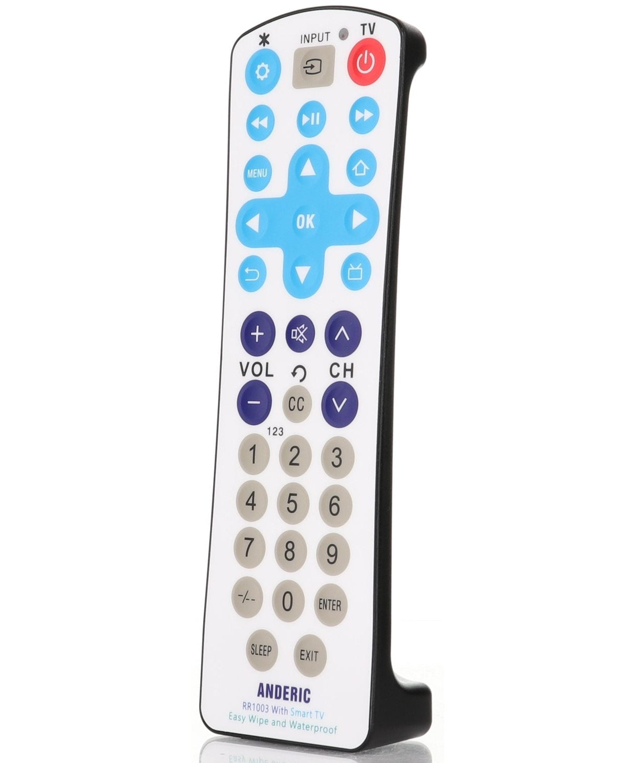 Anderic RR1003 Universal 1-Device Smart TV Remote Control with EzWipe Surface and Water Resistant