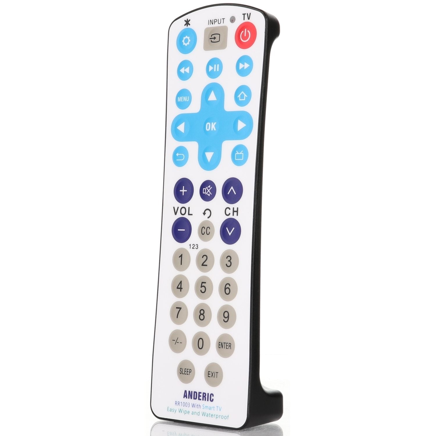Anderic RR1003 Universal 1-Device Smart TV Remote Control with EzWipe Surface and Water Resistant