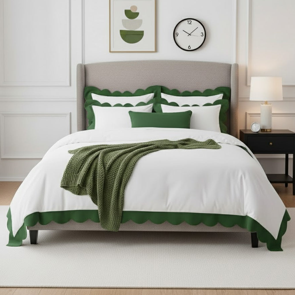 Wavy Applique Embroidery Cotton Duvet Cover Set