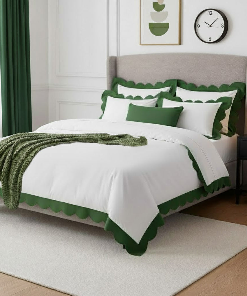 Wavy Applique Embroidery Cotton Duvet Cover Set