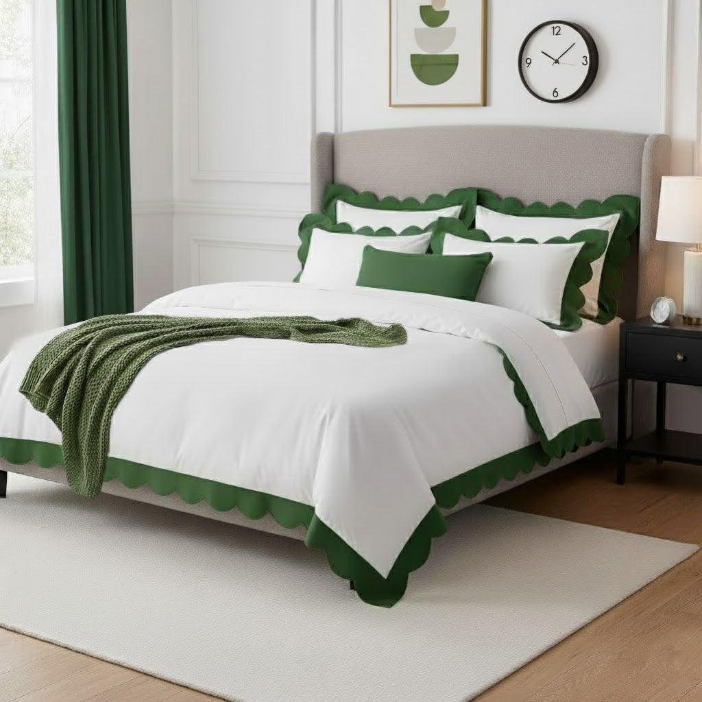 Wavy Applique Embroidery Cotton Duvet Cover Set