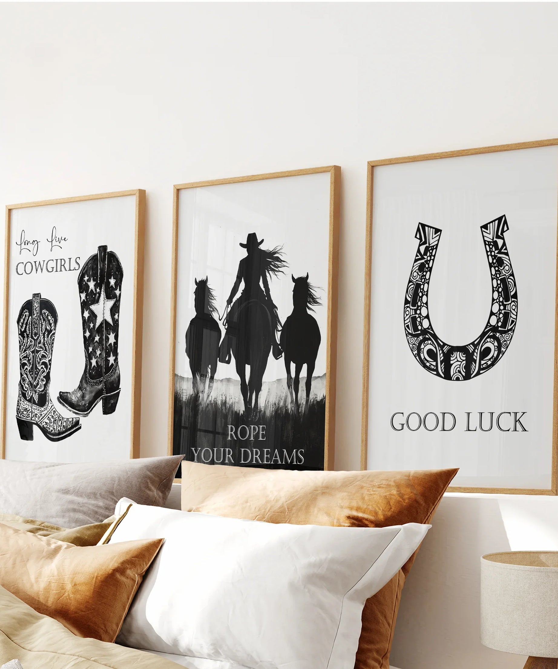 Black White Western Cowgirl 3 Piece Art. Boots, Horseshoe