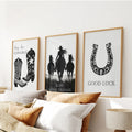 Black White Western Cowgirl 3 Piece Art. Boots, Horseshoe