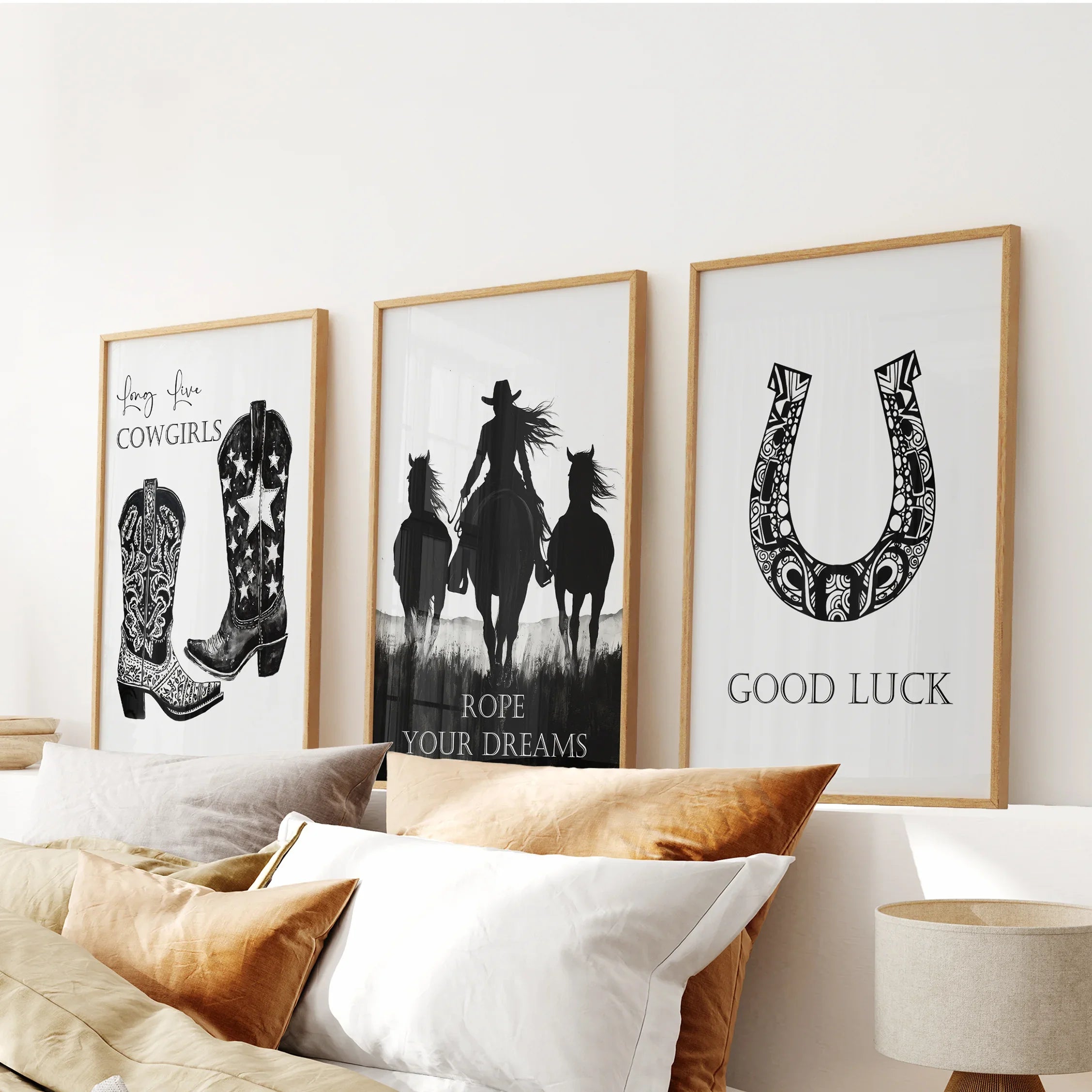 Black White Western Cowgirl 3 Piece Art. Boots, Horseshoe