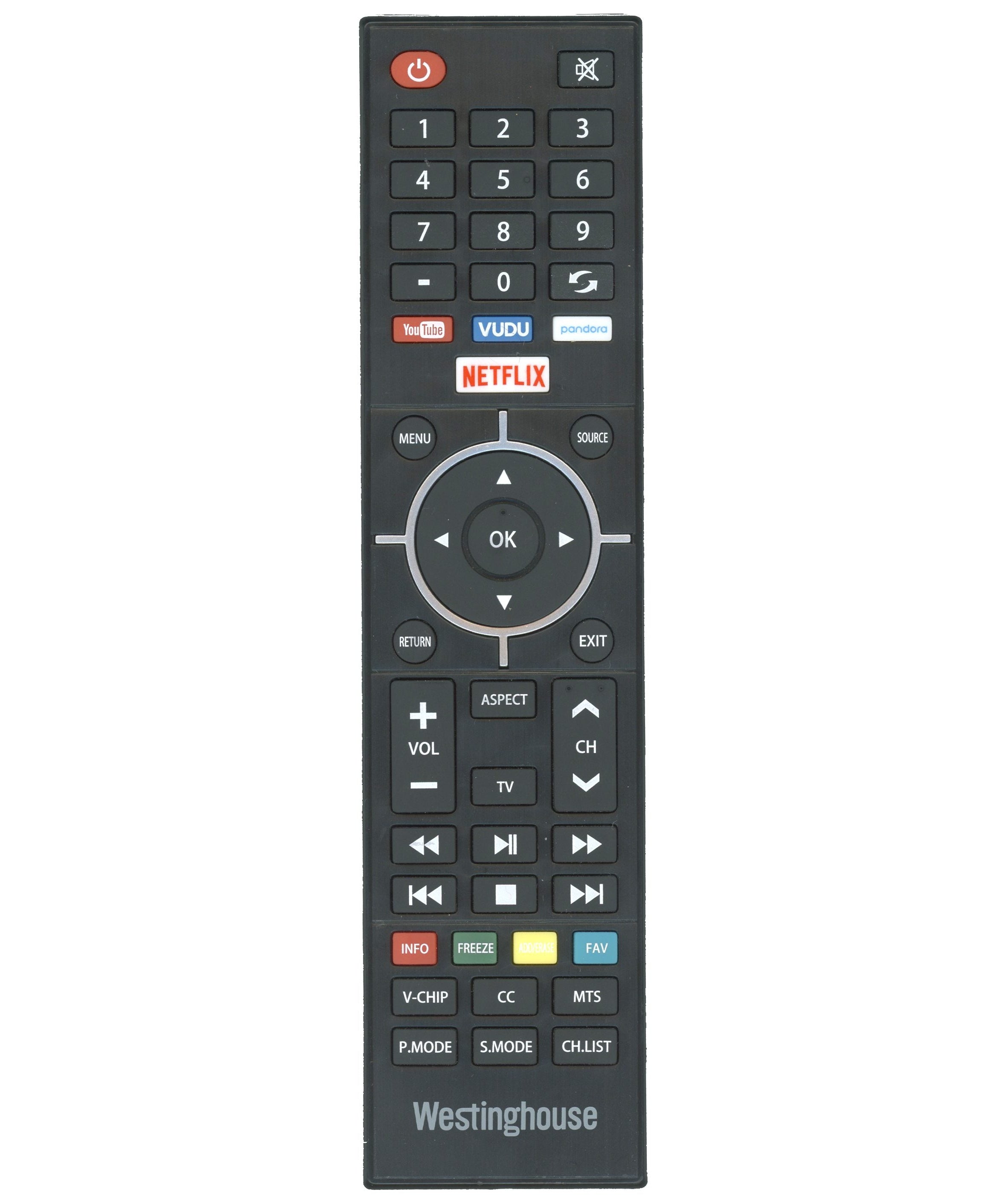 Westinghouse UB4417REM TV Remote Control | IR | Youtube | Vudu | Pandora | Netflix - UB4417REM