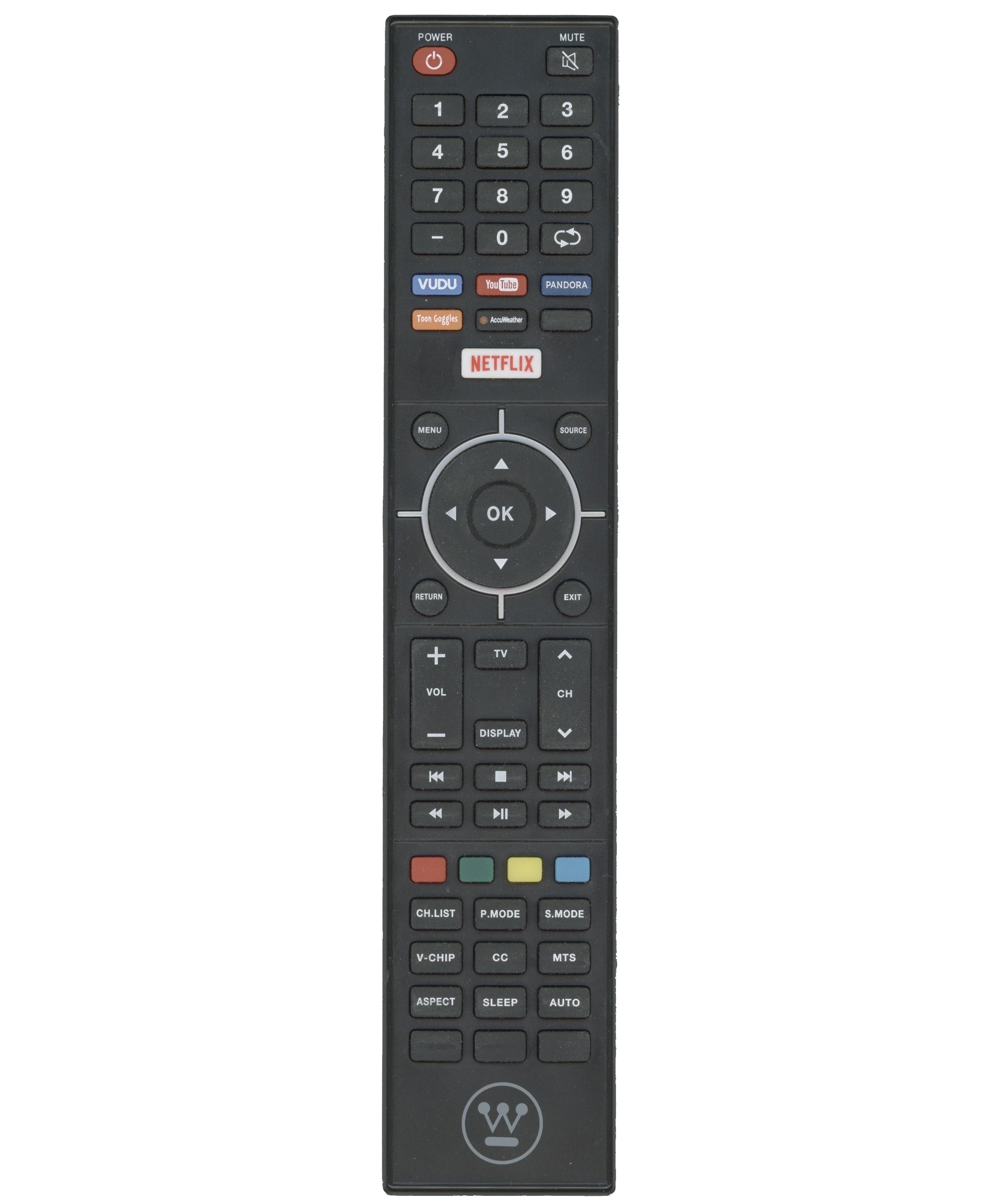 Westinghouse WD65NC Smart TV Remote Control | IR | VUDU | YouTube | Pandora - 84505803B00