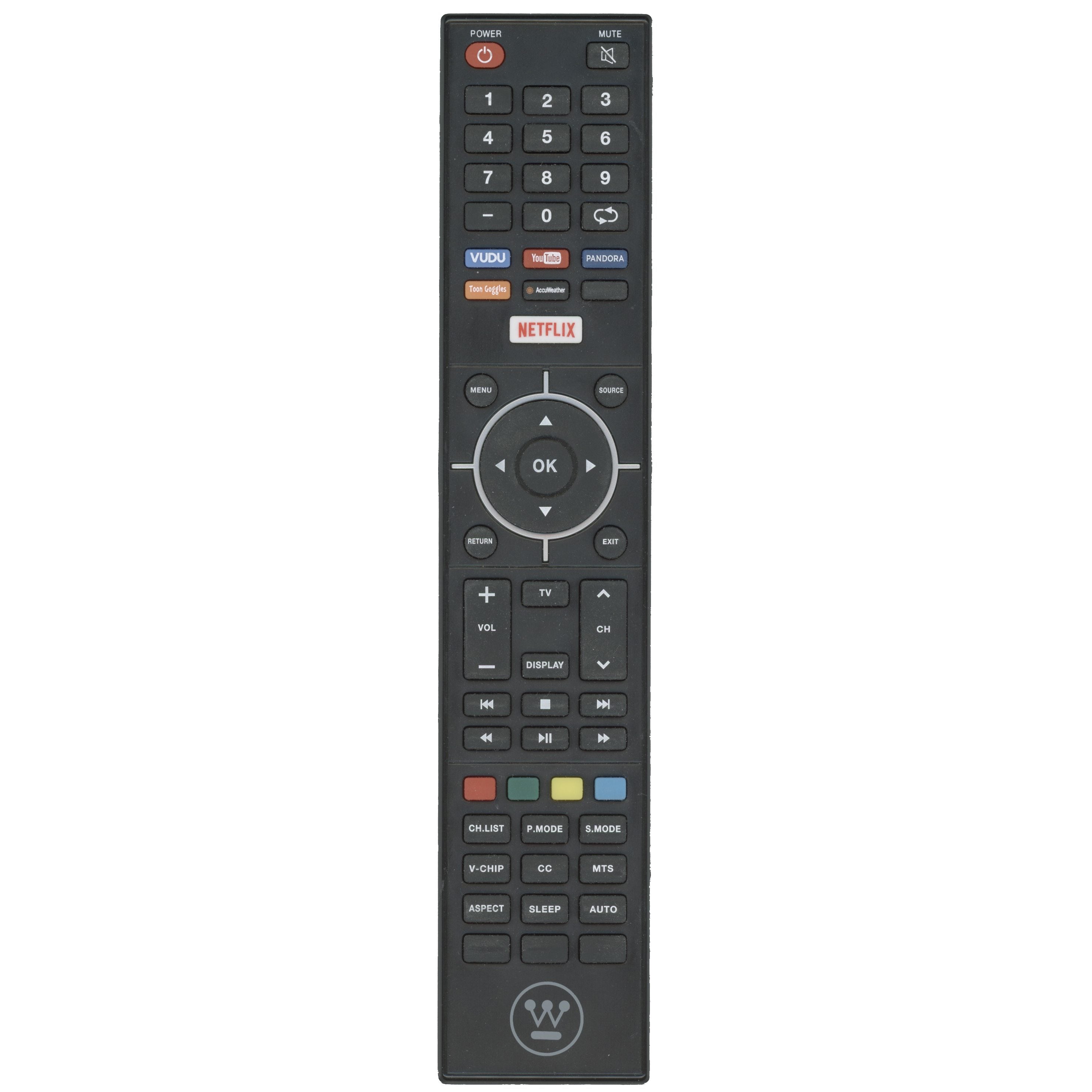 Westinghouse WD65NC Smart TV Remote Control | IR | VUDU | YouTube | Pandora - 84505803B00