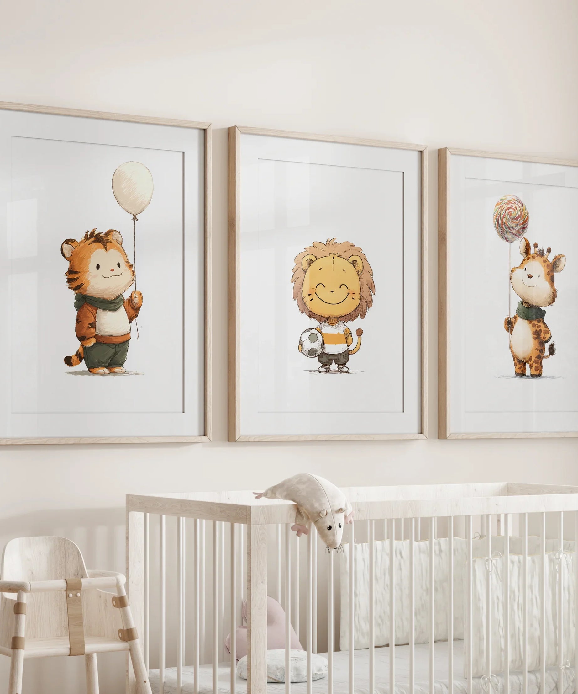 Woodland Jungle Set of 3 Prints. Lion, Giraffe, Tiger Art