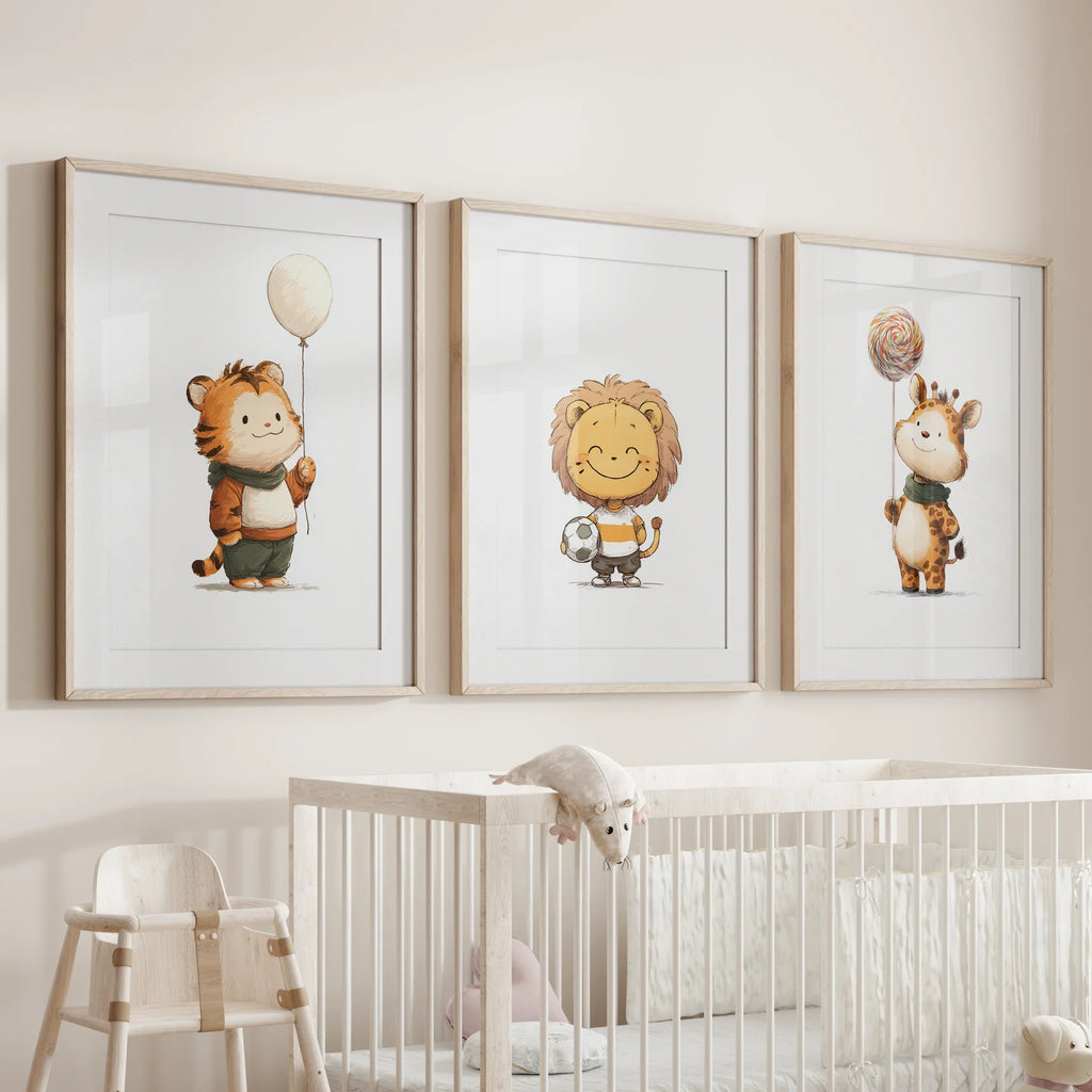 Woodland Jungle Set of 3 Prints. Lion, Giraffe, Tiger Art
