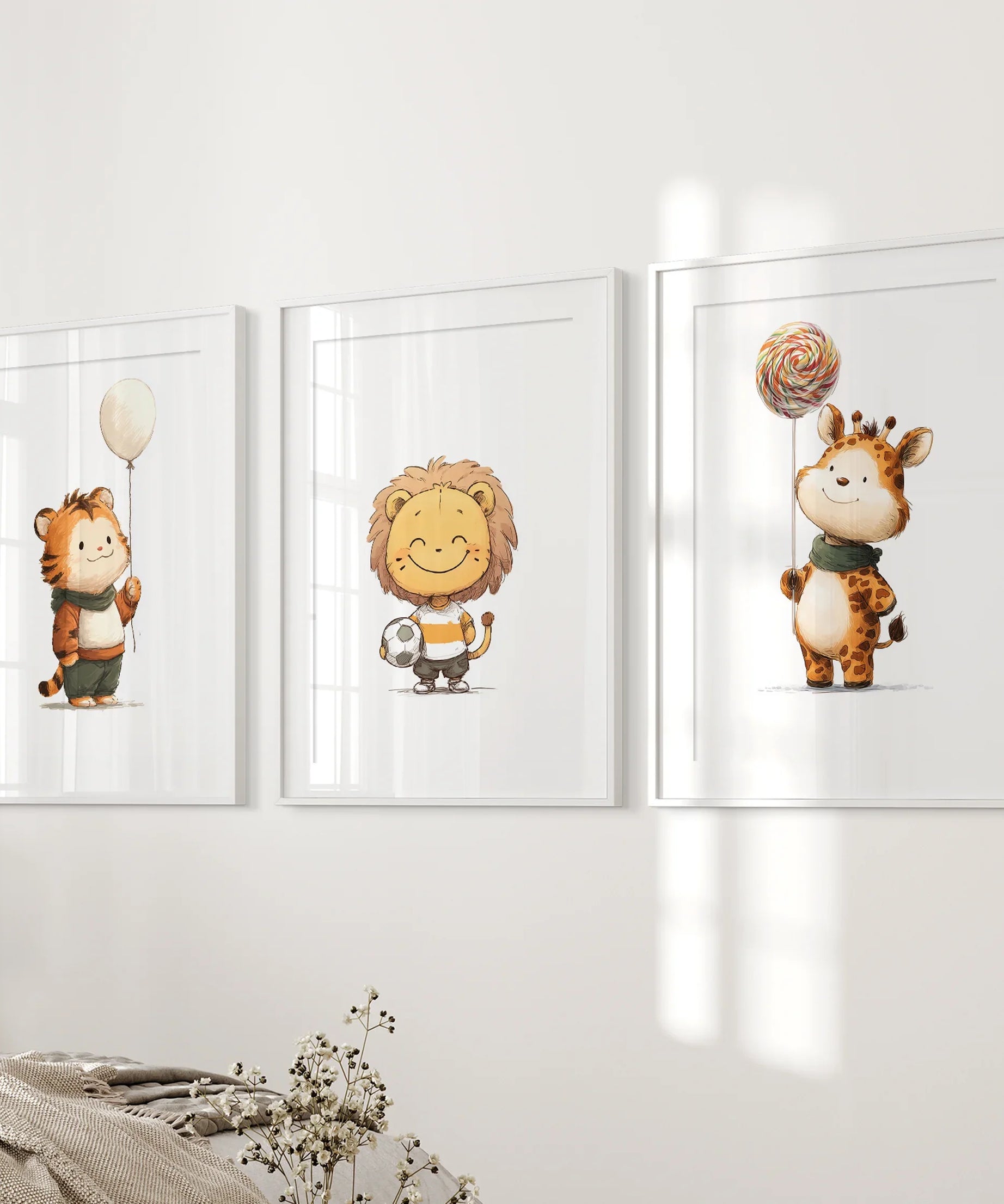 Woodland Jungle Set of 3 Prints. Lion, Giraffe, Tiger Art