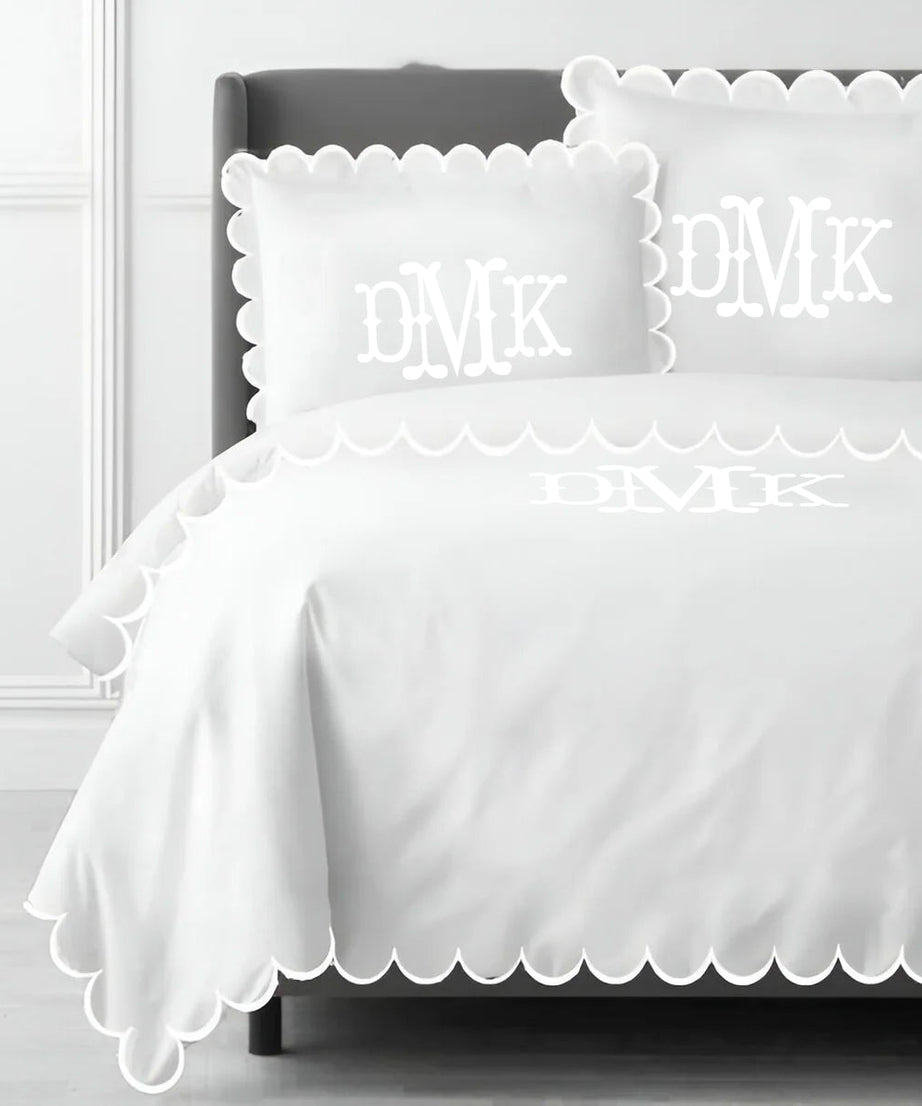 Monogram Allena 400TC Cotton Scallop Embroidery Sateen Solid Duvet Cover Set