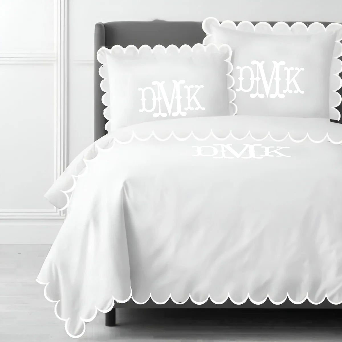Monogram Allena 400TC Cotton Scallop Embroidery Sateen Solid Duvet Cover Set