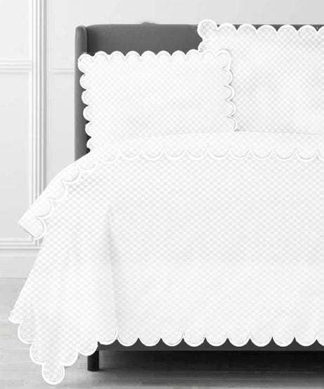 Allena 400TC Cotton Scallop Embroidery Sateen Microcheck Duvet Cover Set