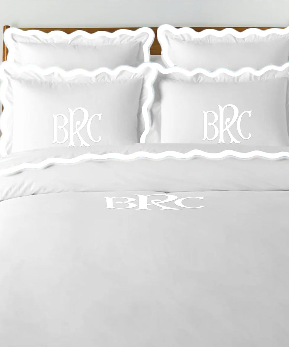 Monogram 400TC Applique Scalloped Embroidery Cotton Duvet Cover Set
