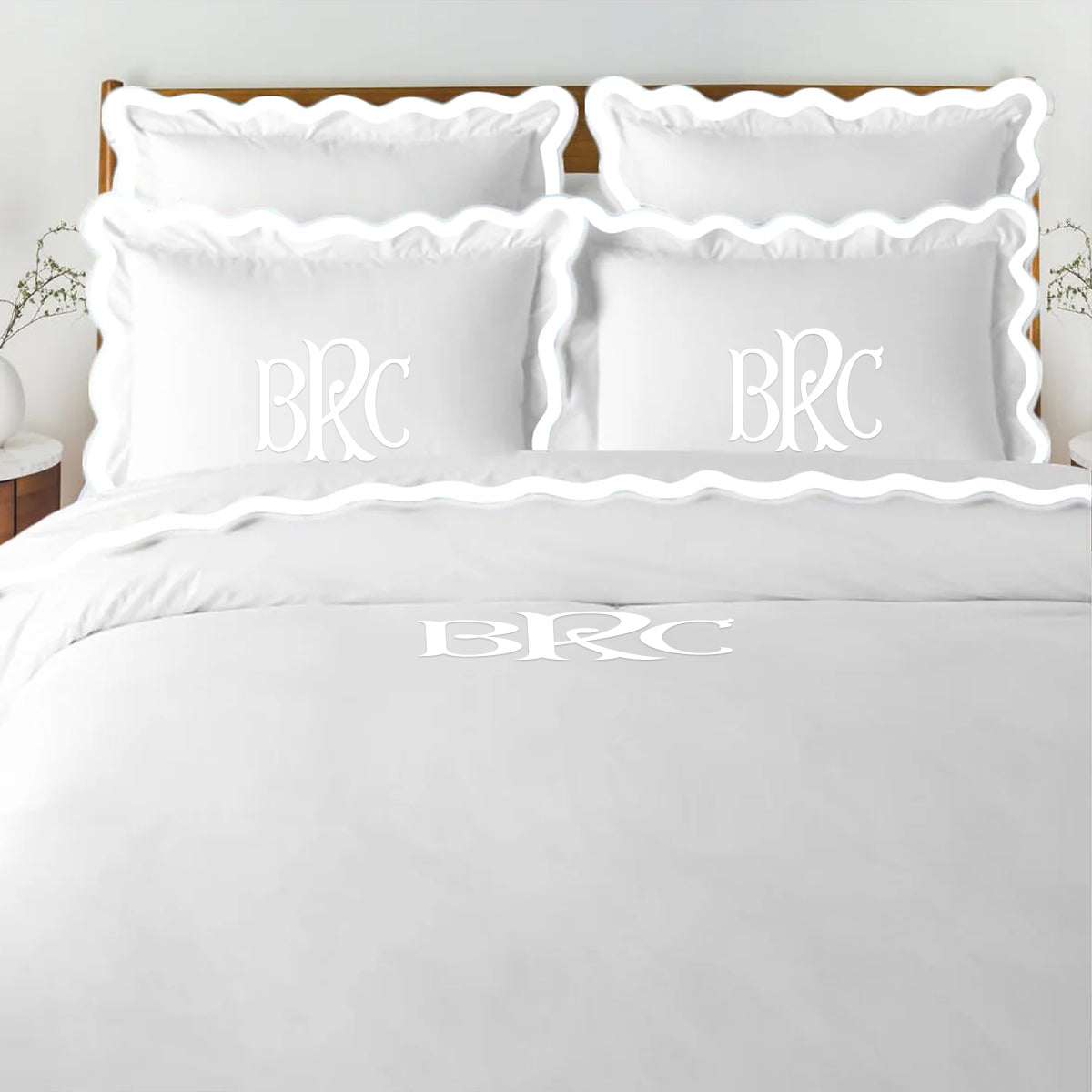 Monogram 400TC Applique Scalloped Embroidery Cotton Duvet Cover Set